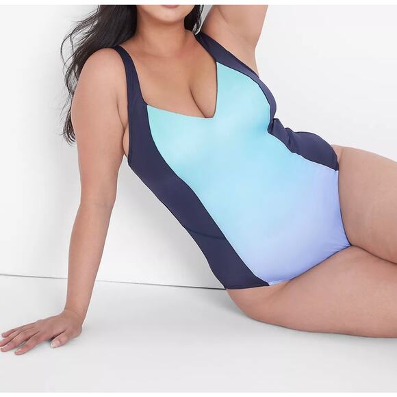 Livi by Lane Bryant No-Wire One-Piece Swimsuit Ombre Blue Green Size 20 New - Picture 1 of 14